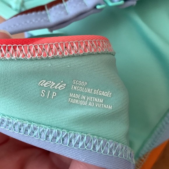 aerie Bikini Scoop Top Stripes Yellow Green Mint Pink Brown Blue S - Picture 4 of 5